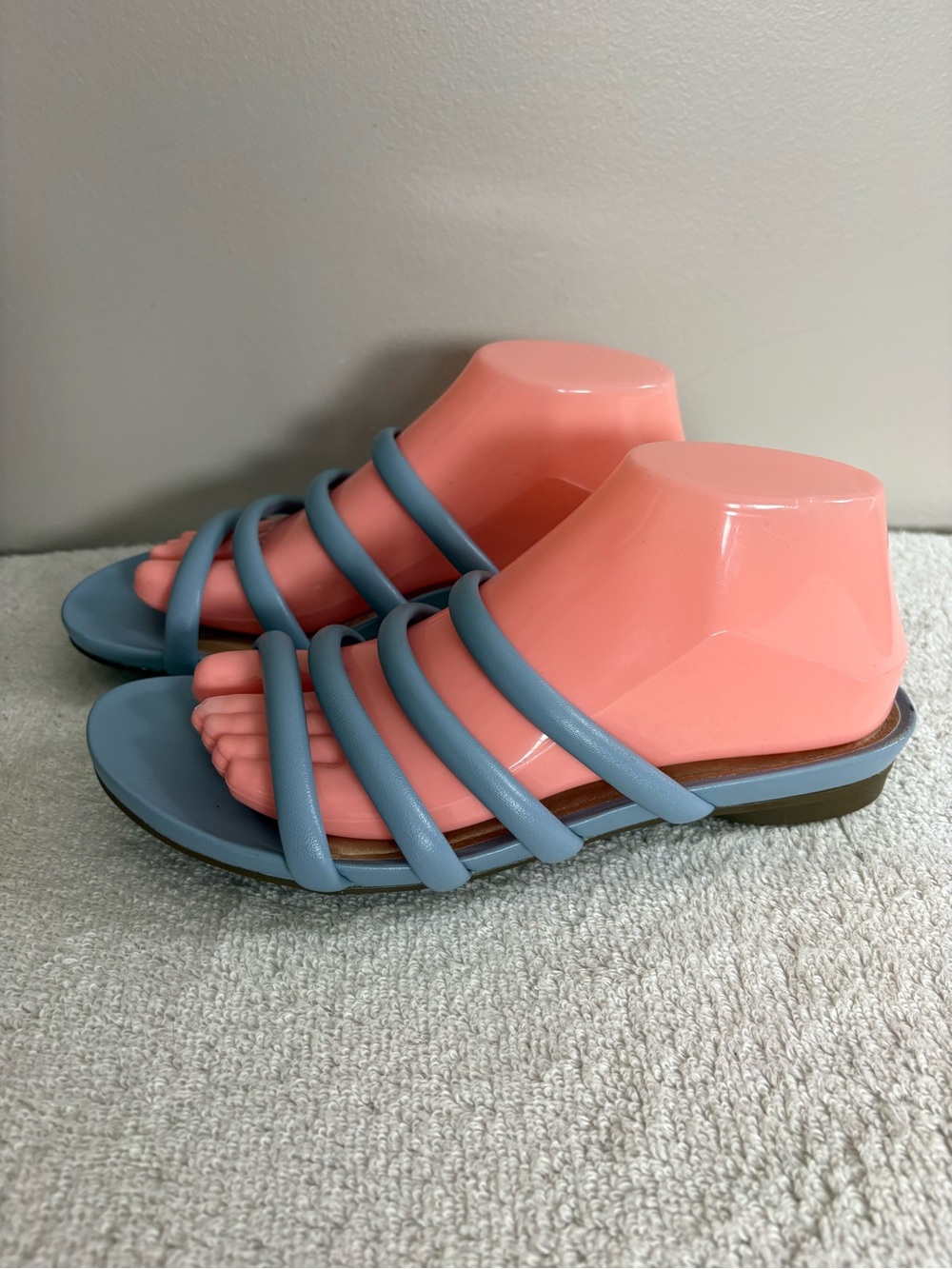 Women's ABEO Blue Leather SAMMIE BIO System 4 Strap SLIDES Summer SANDALS 9.5 - Picture 2 of 5